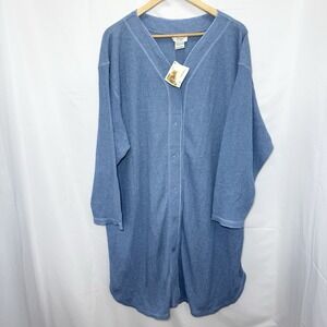 Vtg Amanda Stewart 100% Cotton Waffle Knit Night Gown Lounger 2X Button Front